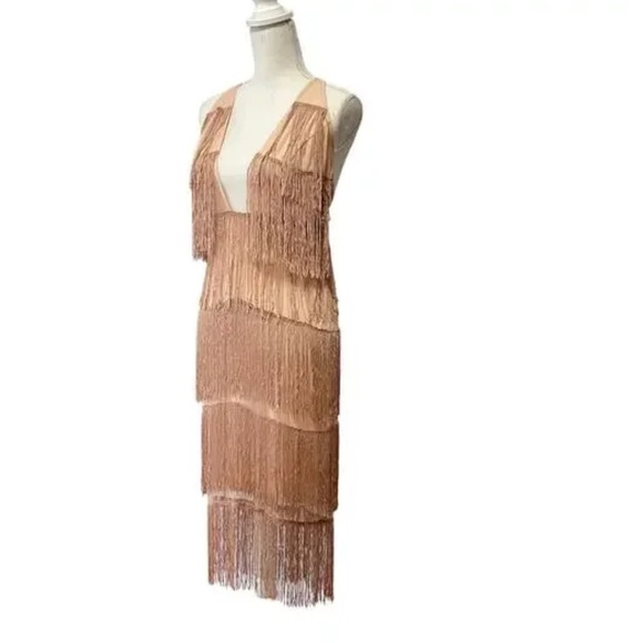 ASOS Dresses & Skirts - ASOS Fringe Midi Dress Blush Pink Gatsby Flapper 20s Inspired Party Cocktail 6